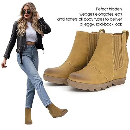 Athlefit Women's Wedge Boots Comfortable Ankle Wedge Booties