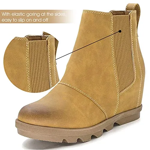 Athlefit Women's Wedge Boots Comfortable Ankle Wedge Booties