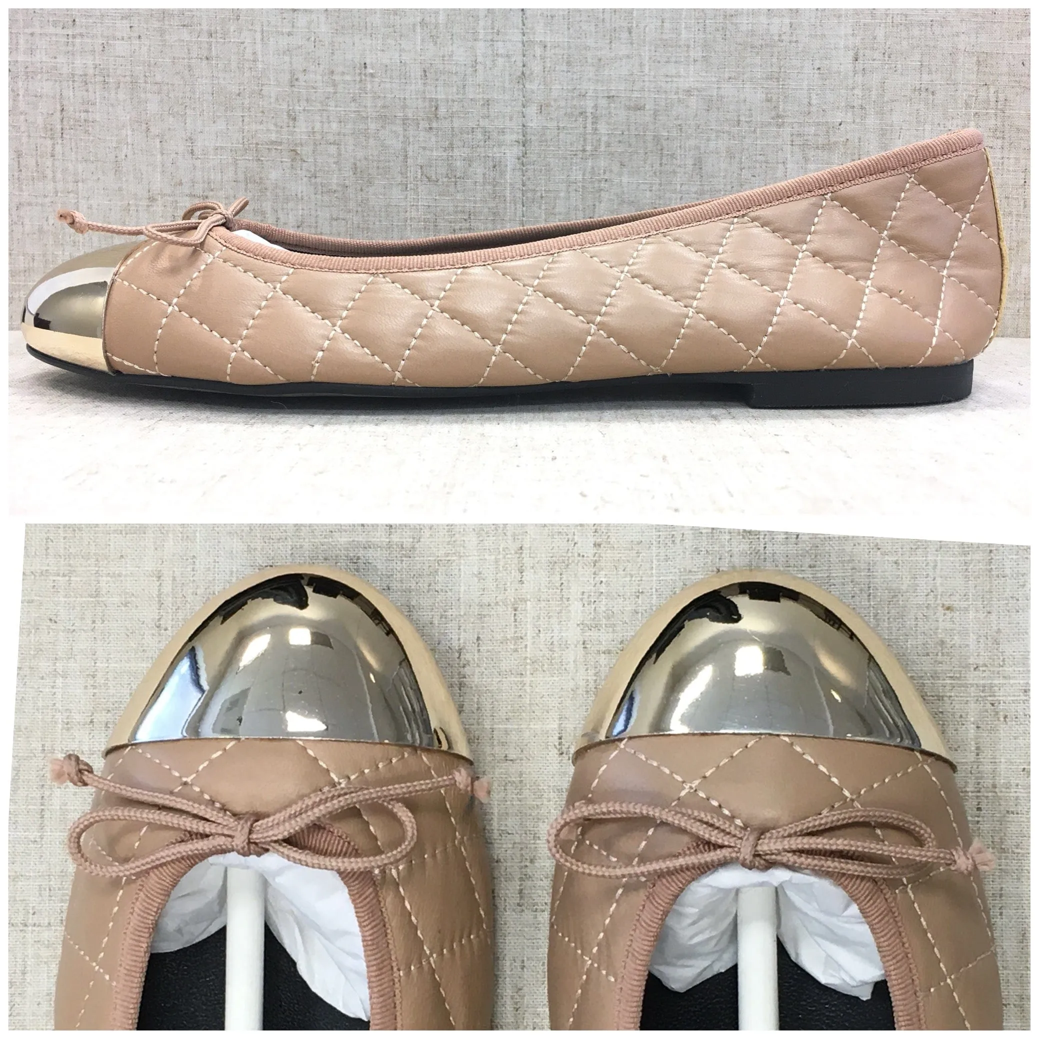 Bailarinas ELLA TUN Camel Quilted Ballerina Flats
