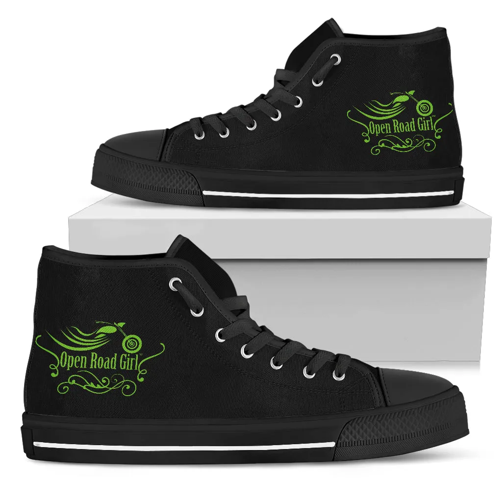 Black and Green "Open Road Girl" Women's High Top Sneakers