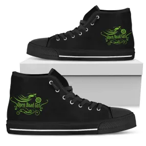 Black and Green "Open Road Girl" Women's High Top Sneakers