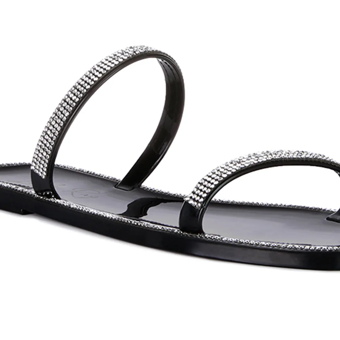 Black Diamante Detail Jelly Flat