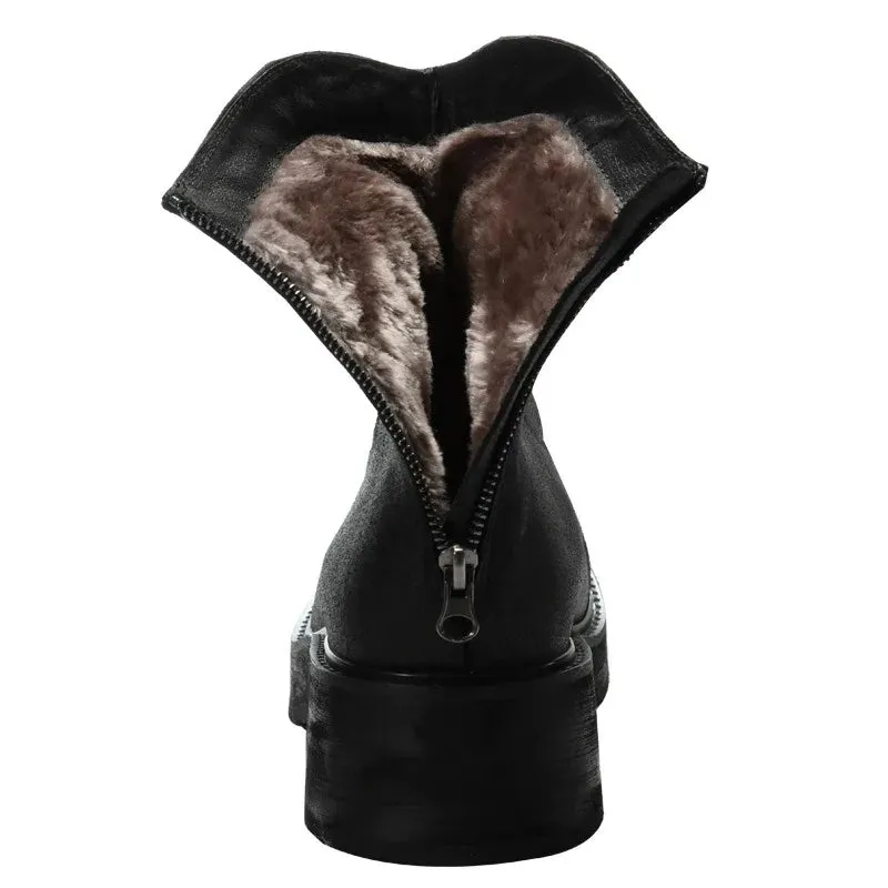 Genuine Leather Boots Handmade Quality British Style Comfortable Winter Warm