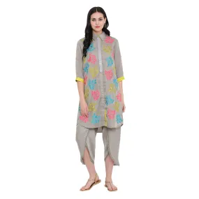 Grey tunic with multi colour flower