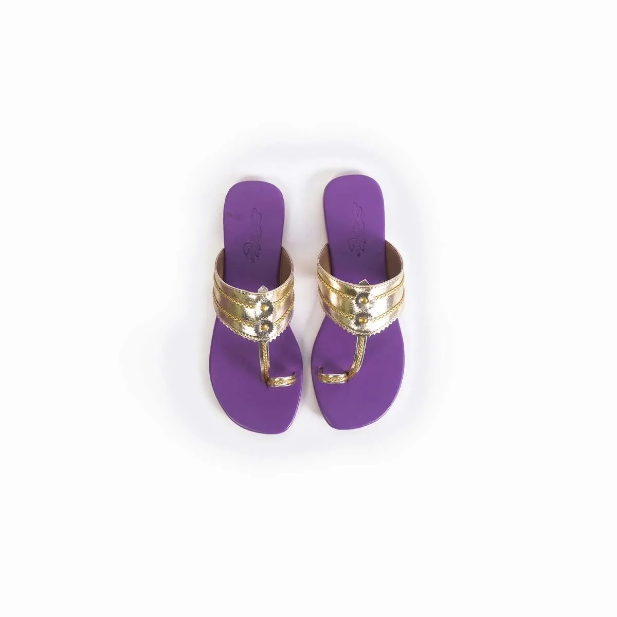 Light Gold Kolhapuri Flats With Purple Sole By Sole House