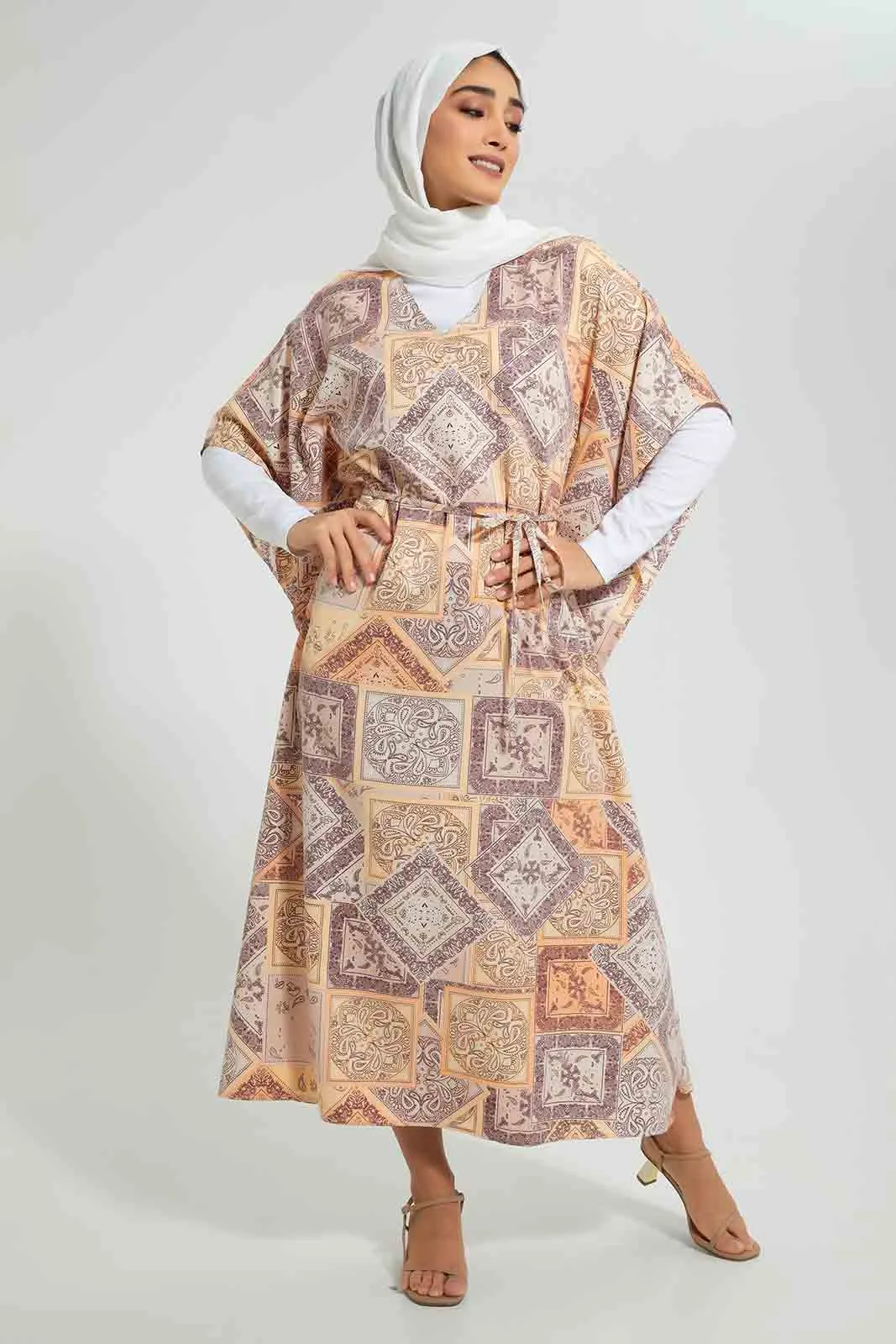 Multicolour Printed Satin Dress