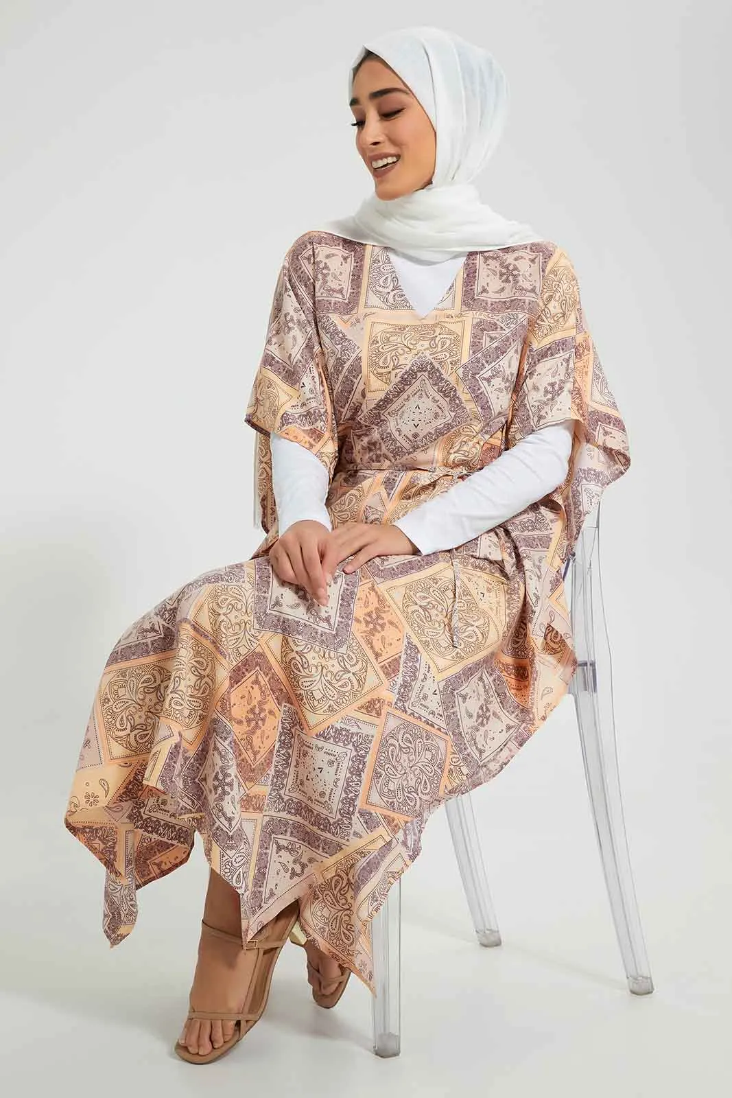 Multicolour Printed Satin Dress