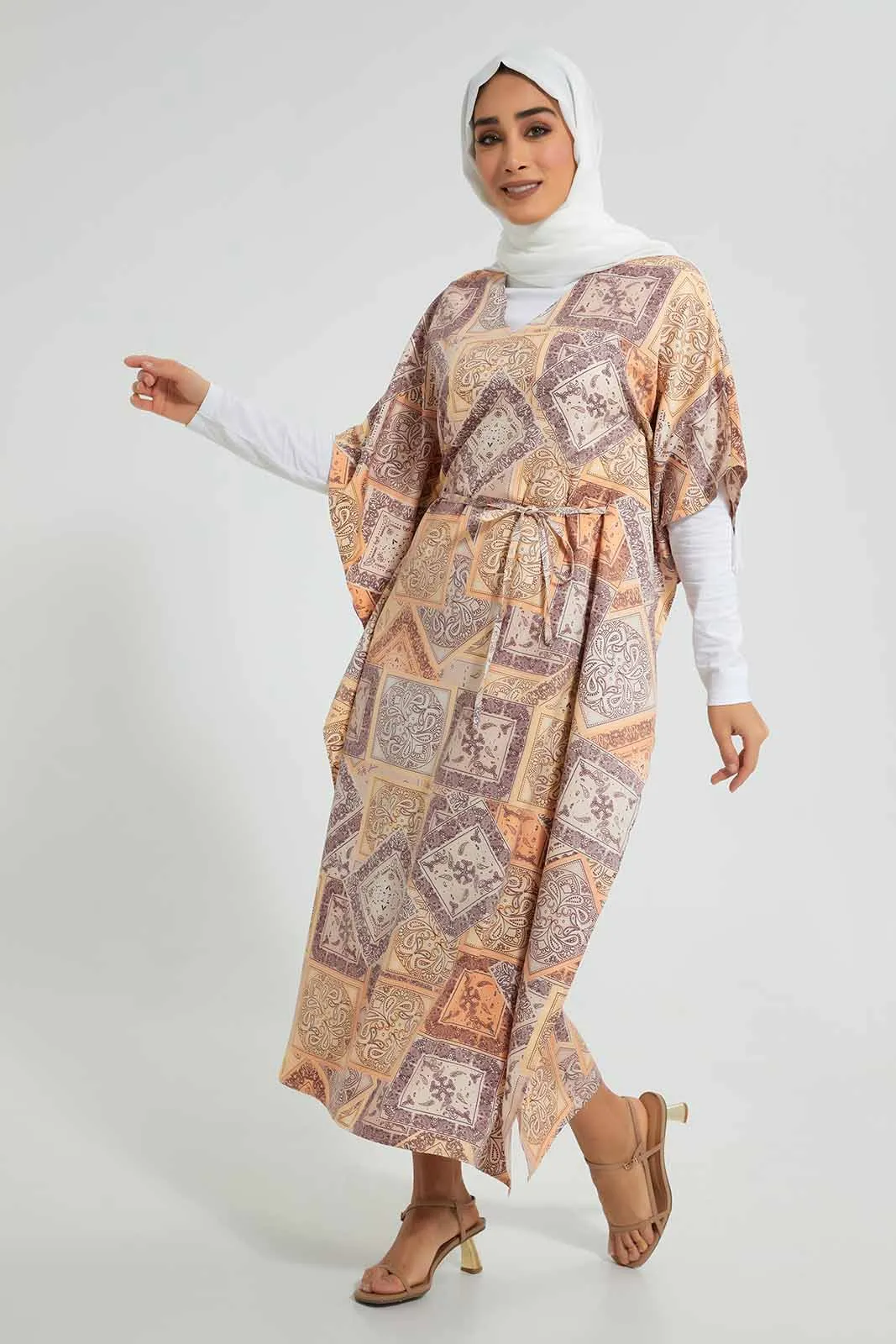 Multicolour Printed Satin Dress