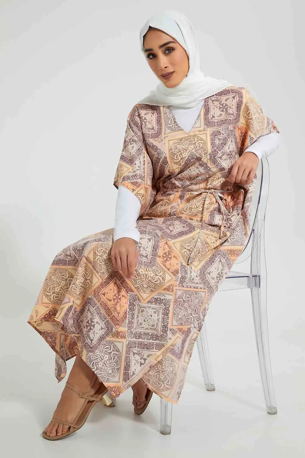 Multicolour Printed Satin Dress