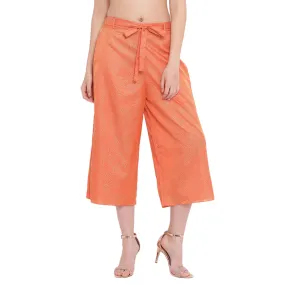 Peach Foil Print Plazzo Front Tie Up