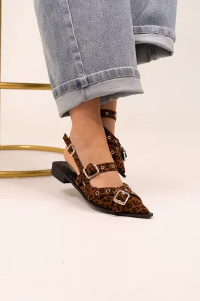 Sadie Pointed Buckle Flats In Leopard