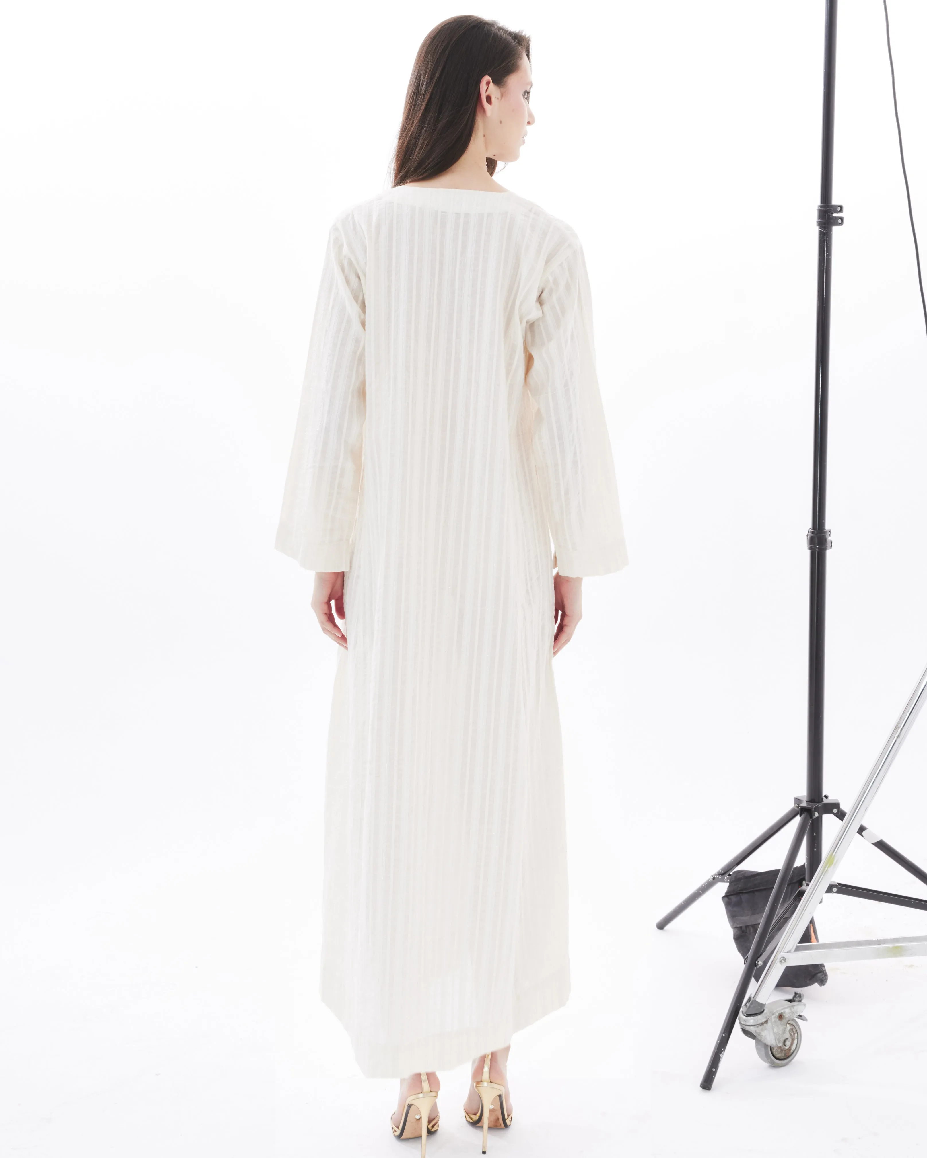 SILVER YASMINE ON ECRU AMAL DRESS