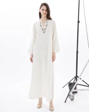 SILVER YASMINE ON ECRU AMAL DRESS